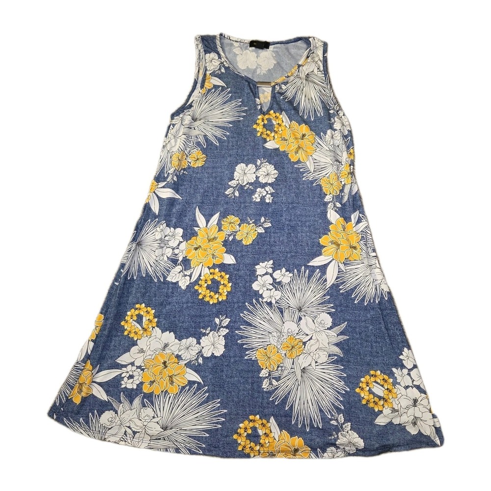 Espresso Blue Floral Sleeveless A-Line Dress Women's Small Yellow White‎